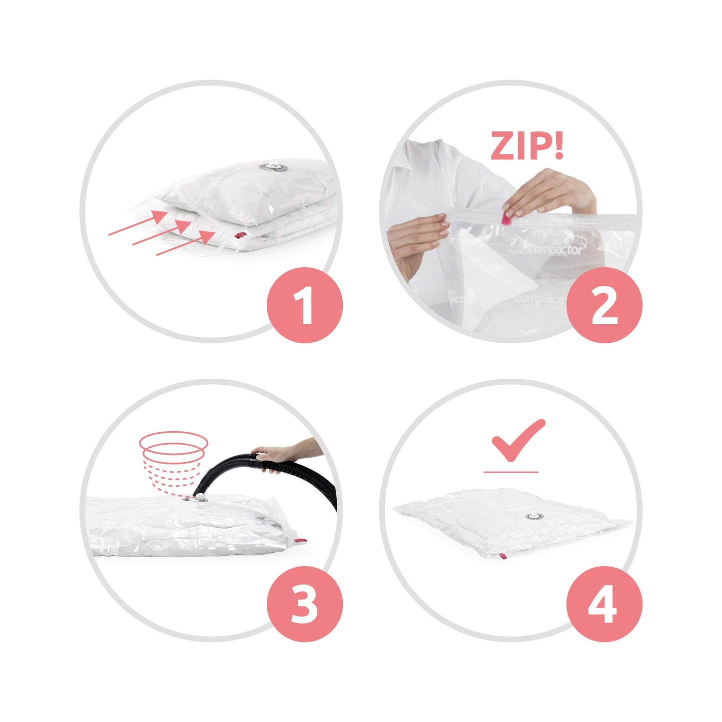 Compactor Aspispace Set of 10 Medium Vacuum Compression Bags – Reduces Volume By 3X, Reusable, Transparent