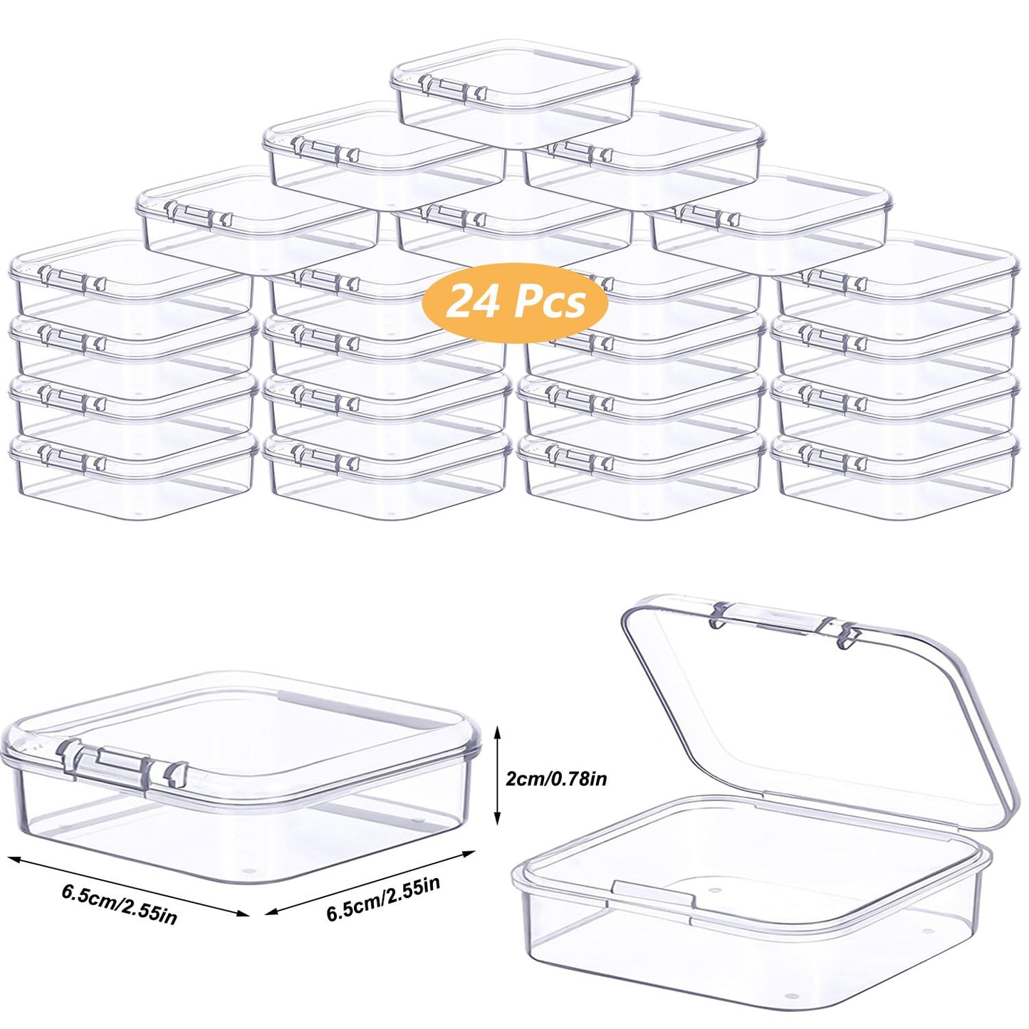 Prmape Pack of 24 Storage Boxes with Lid, Small, 6.5 x 6.5 x 2 cm, Rectangular Empty Mini Storage Box