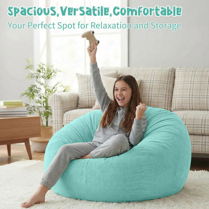 Nobildonna 3 ft Bean Bag Chair Cover No Filler for Adults and Kids 300L Extra Large Stuffed Animal Storage Bean Bag Washable Soft Premium Corduroy