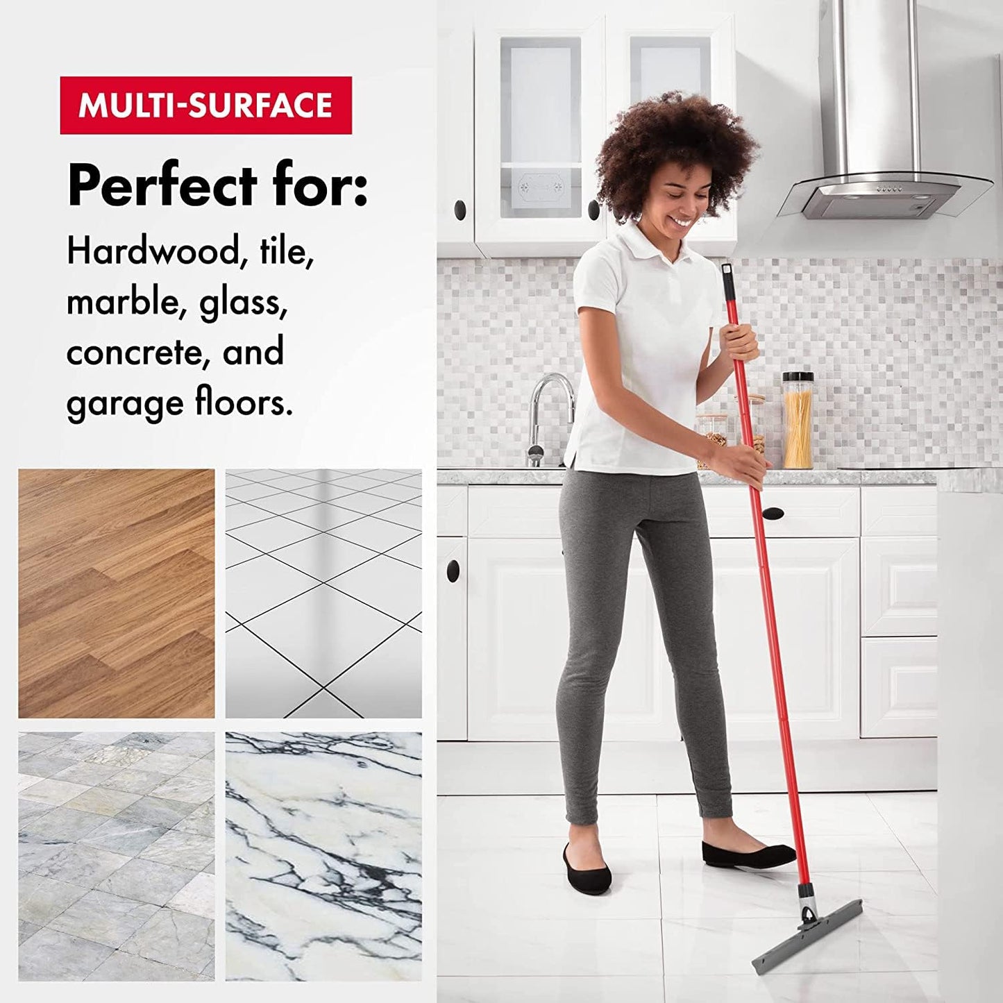 Heavy Duty Concrete Tile Floor Squeegee Silicone Squeegee Broom Floor Scrubber Large Single Rubber Lip Aluminum Long Handle 360° Swivel Garage Shower