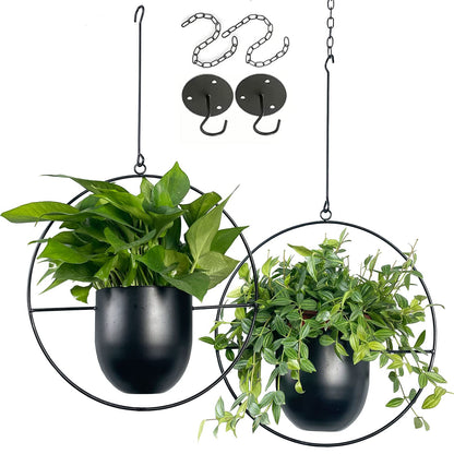 VDYXEW Metal Hanging Flower Pot, Hanging Planters for Indoor and Outdoor Plants with Metal Hooks, Hanging Basket for Home Decoration, Black 2 Pieces