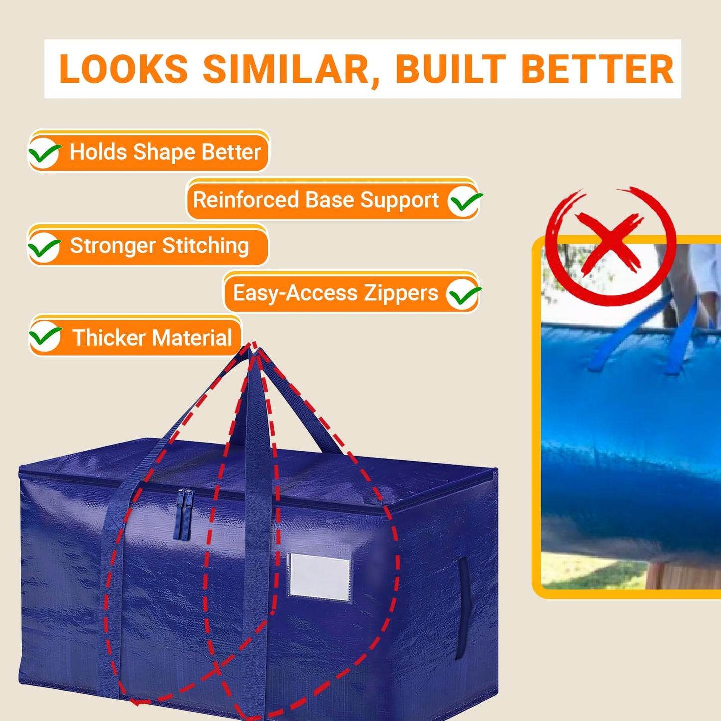 Large Moving Boxes and Storage Bags - 6 Pack 92L Heavy Duty Extra Large Moving Bags with Reinforced Bottom, Dual Zips & Clear Window for Decoration