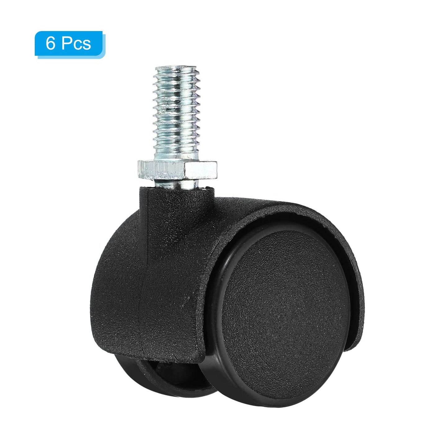 PATIKIL 1 Inch Swivel Casters, 6 Pack Nylon 360 Degree Threaded Swivel Stem Wheels Wire Shelving for Furniture Replacement, Black