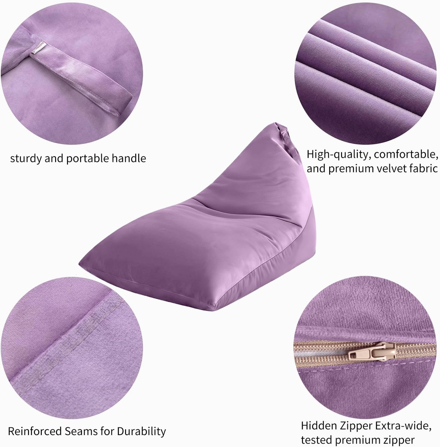 Nobildonna 4ft Bean Bag Chair Cover (No Filler) for Adults, 400L Extra Large Triangular Beanbag Chair Cover