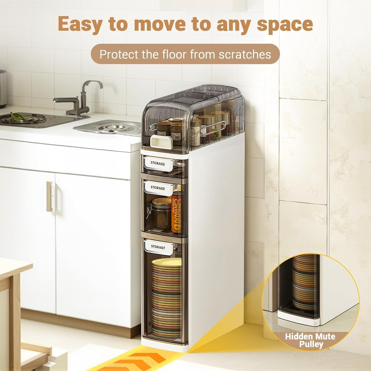 Cachpib 4 Tier Slim Bathroom Storage Cabinet Bathroom Floor Cabinet Waterproof Narrow Storage Cabinet With Drawers Plastic Freestanding Narrow