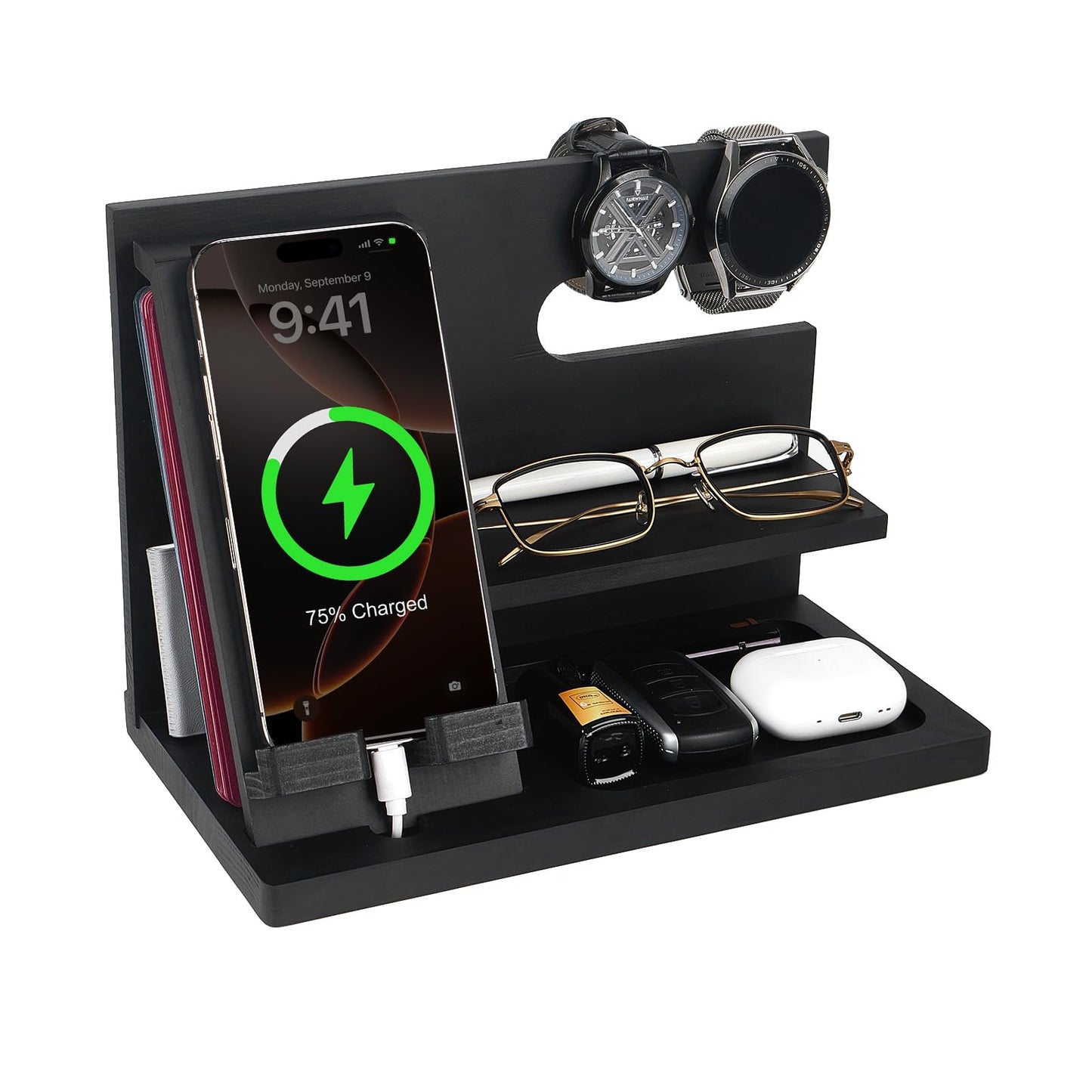 ELEVAT Gifts for Men Christmas Wood Phone Docking Station Desk Organizer Fathers Gifts Anniversary Birthday Gifts for him Xmas Presents for husband