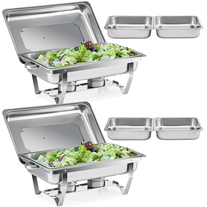 WILPREP Chafing Dish Buffet Set, 2 Pack 9L Chafers for Catering with 2 Full & 4 Half Size Pans Lids Foldable Frames Fuel Holders, Stainless Steel Food