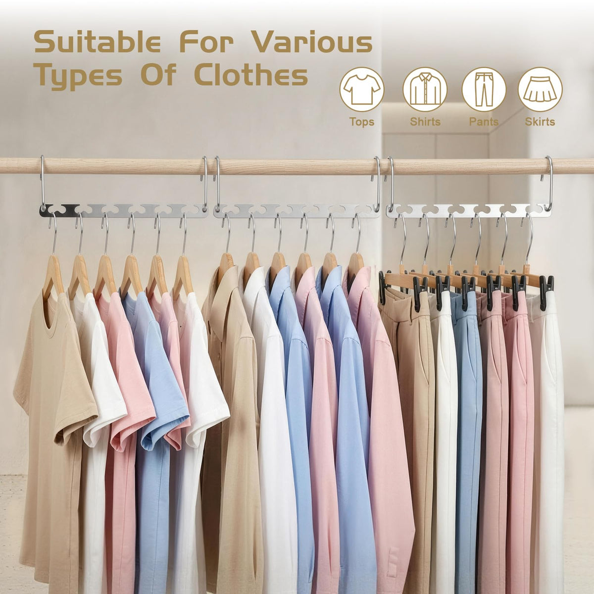 HOUSE DAY 8Pcs Magical Hangers Closet Space Saving Wardrobe Clothing Magic Hangers Oragnizer Heavy Chrome Hanger, Updated Hook Design 26cm Long