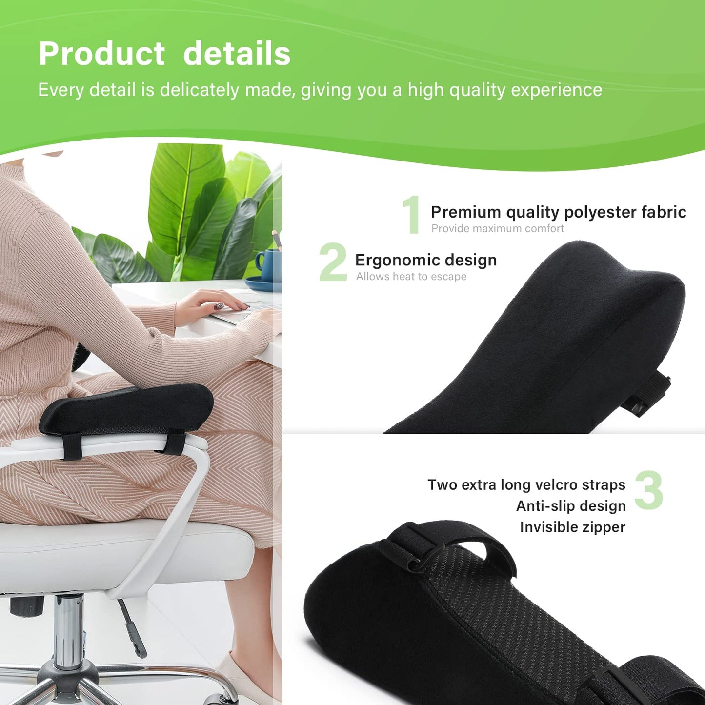 LargeLeaf Chair Ergonomic Armrest Pads Elbow Pillow Pressure Relief Office Chair Gaming Chair armrest with Memory Foam armrest Pads 2-Piece Set of