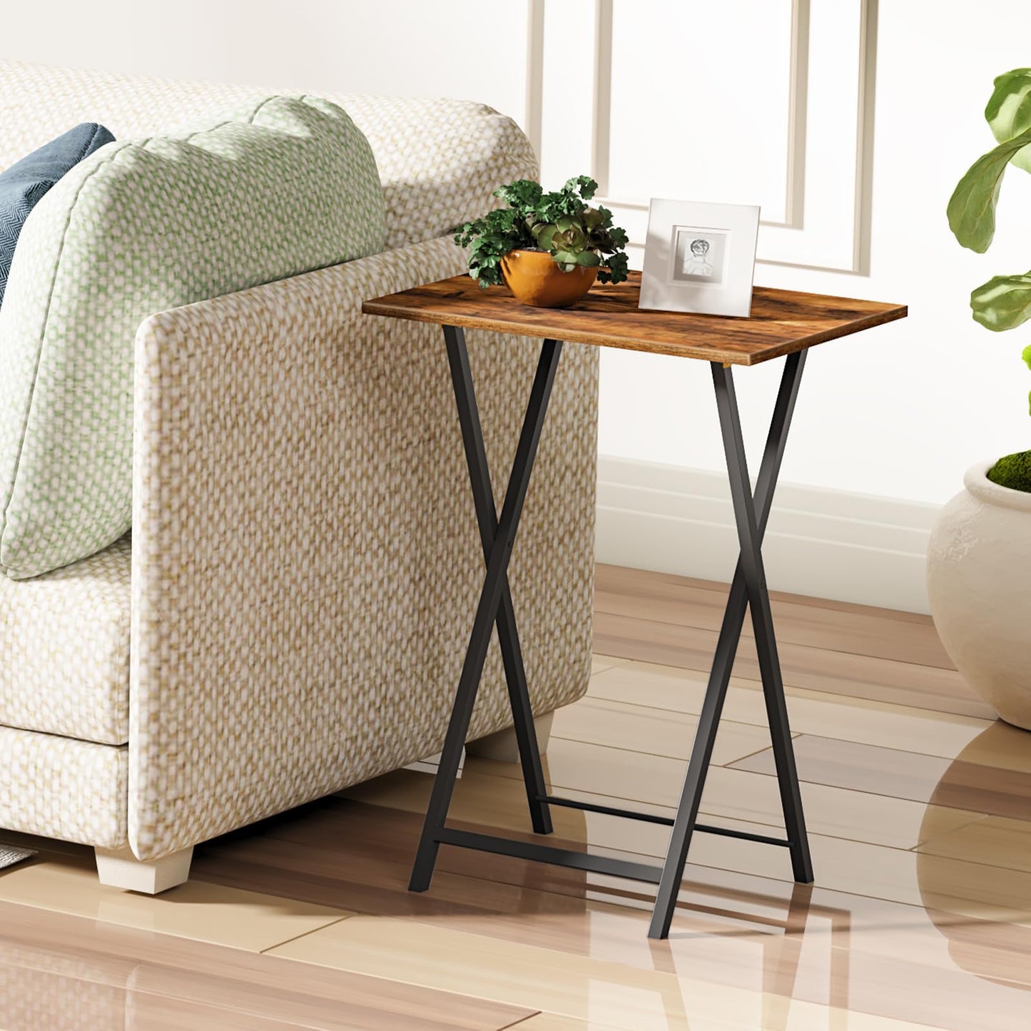 HOOBRO Folding TV Tray Tables Set of 4 with Storage Rack