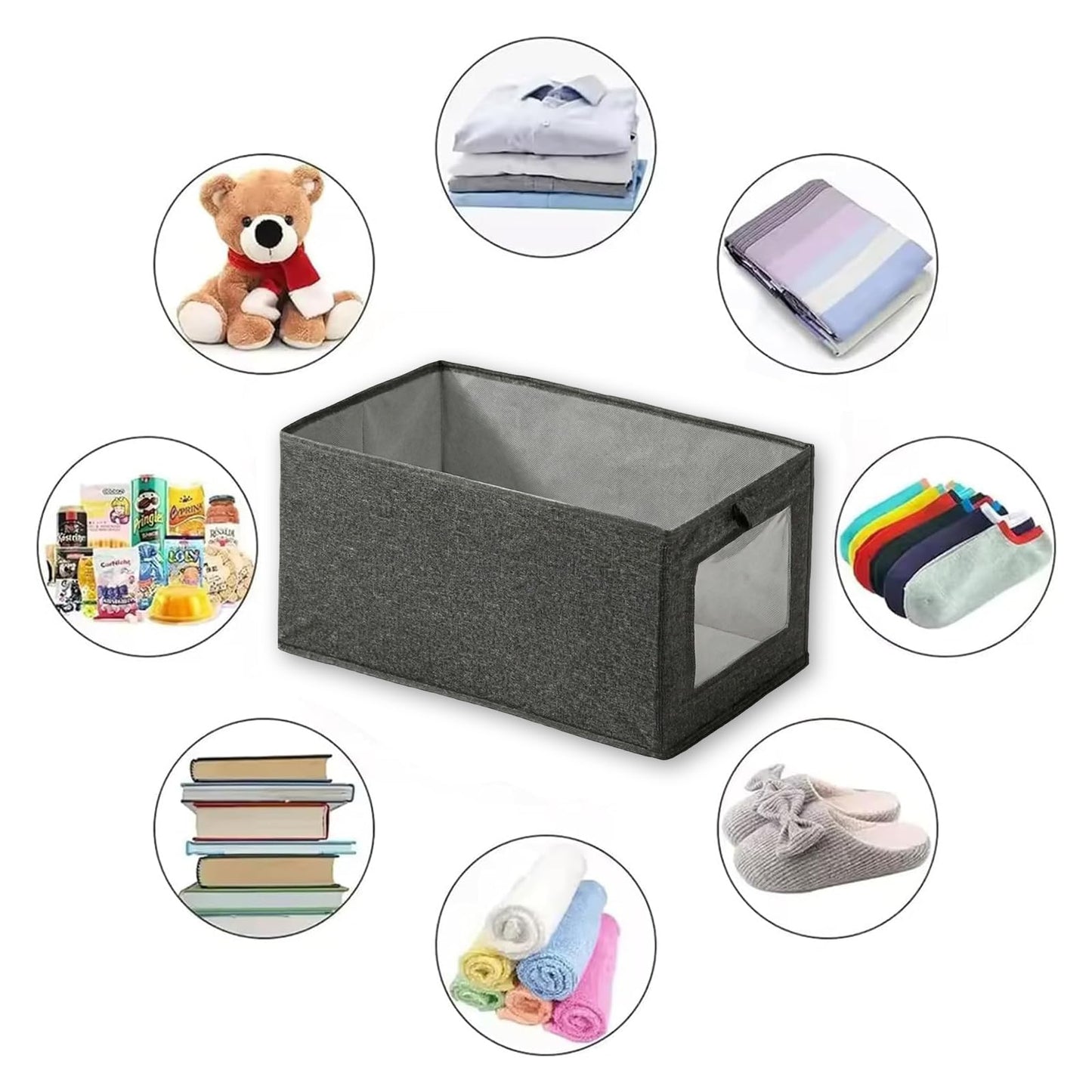 Wardrobe Storage Organiser Foldable - 6Pcs Drawer Organiser Clothes Fabric Storage Boxes Bin with Clear Window Shelf Stackable Clothing Storage Box