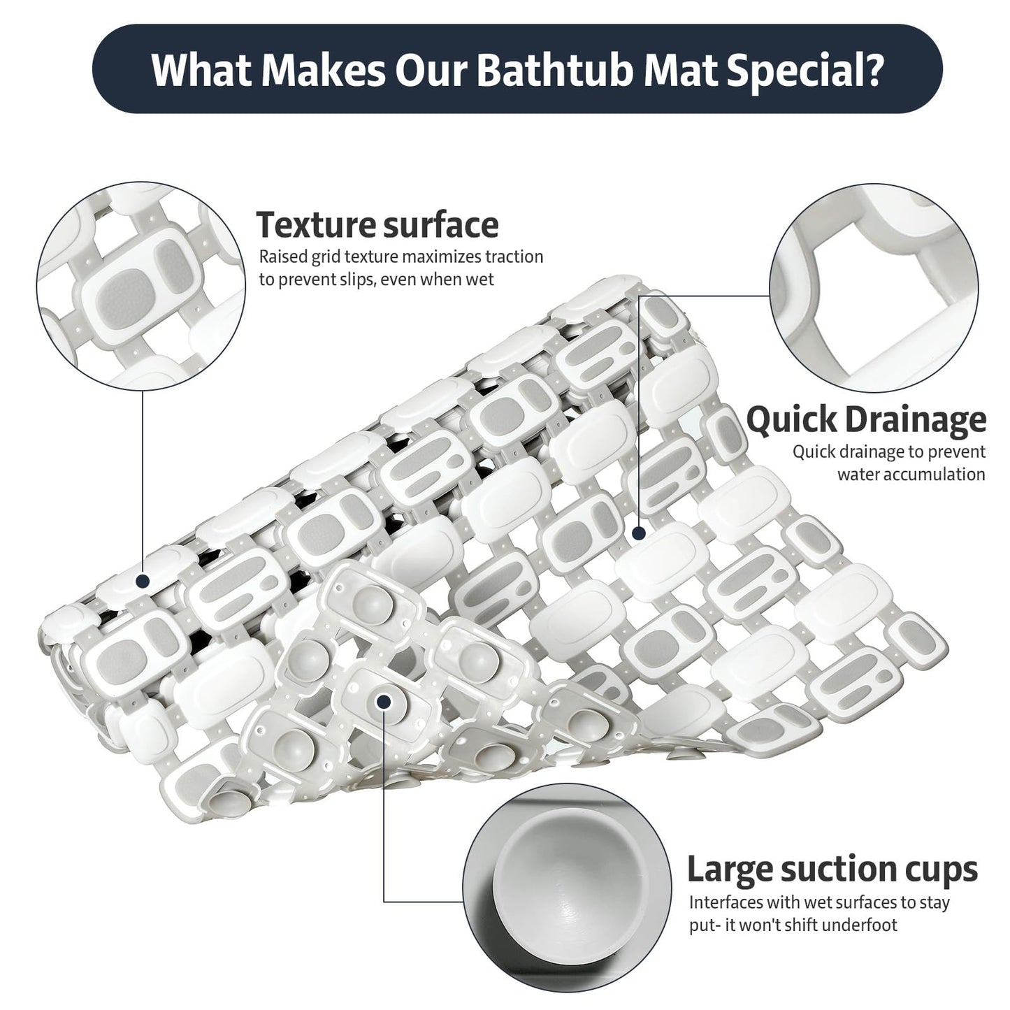 XIYUNTE Soft Shower Mat Non Slip Anti Mould for Elderly - 70x40cm Cut-to-Fit Non Slip Shower Mats for Inside Shower