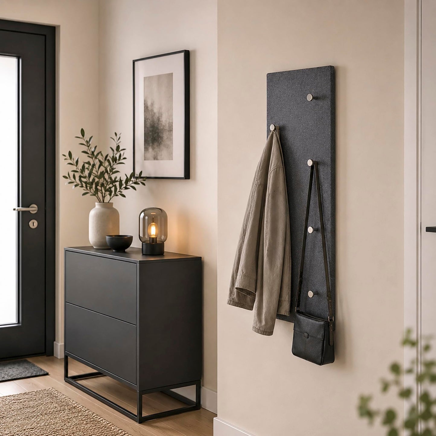 HAKU Wardrobe Chrome, Granite Finish, MDF, Metal - Dim.: W 80 cm X H 30 cm X D 6 cm, Style: Modern