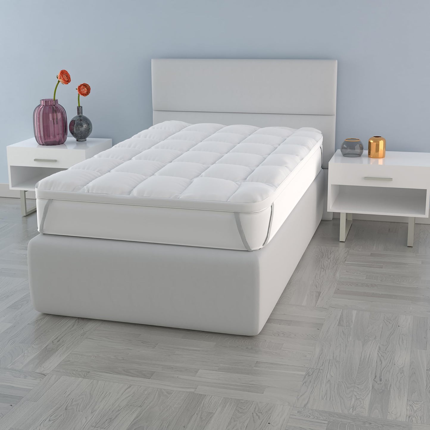 Topper PLUS quilted with 4 sturdy elastic bands, White, 80 x 195 cm