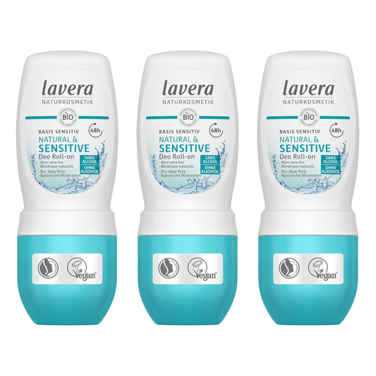 lavera Deo Roll-On basis sensitiv Natural & Sensitive 48 h - vegan - natural cosmetics - organic aloe vera & natural minerals - without aluminum - 48
