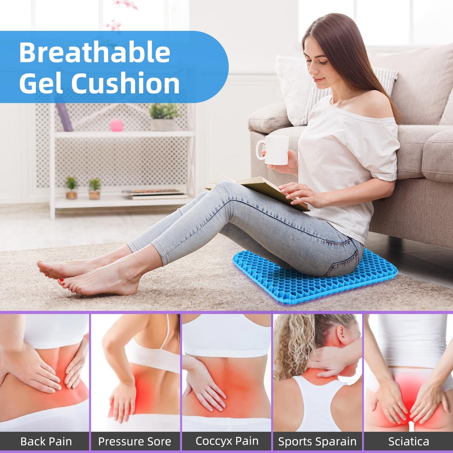 Dyserbuy Honeycomb Cushion, Orthopaedic Gel Seat Cushion for Pressure Relief, Memory Foam Cushions for Office Chairs, Car, and Wheelchair