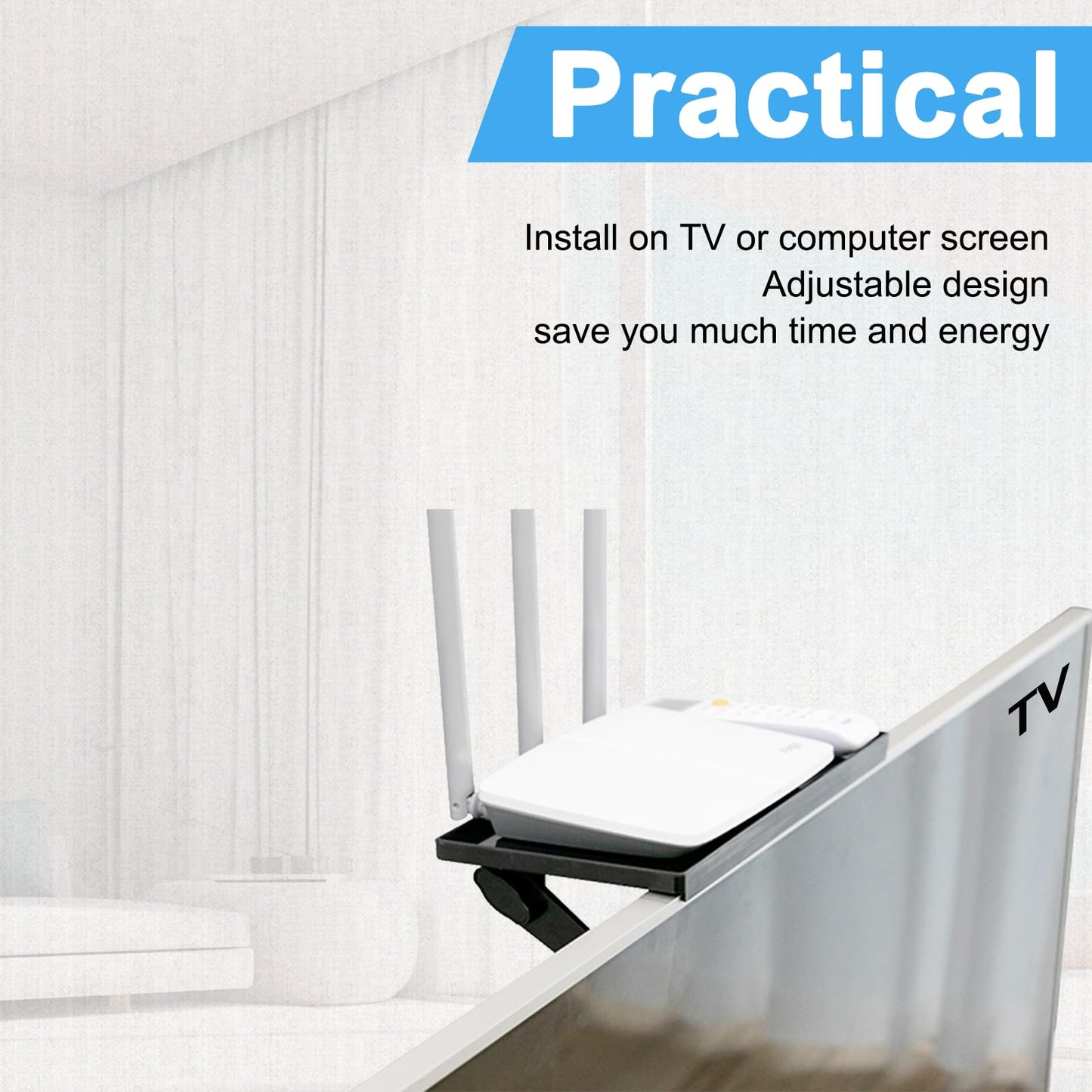 JXMTSPW TV Top Screen Shelf Adjustable Computer Monitor Shelf Storage Bracket Mount Hold Cable Media Box, Game Console, WiFi Router