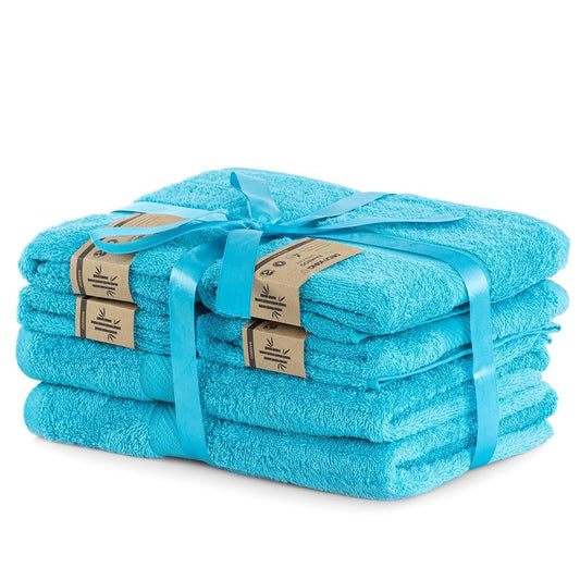 DecoKing Set of 6 Turquoise Cotton 4 Hand Towels 50 x 100 cm and 2 Bath Towels 70 x 140 cm Bath Towels Bamboo Viscose Absorbent Antibacterial Bamboo