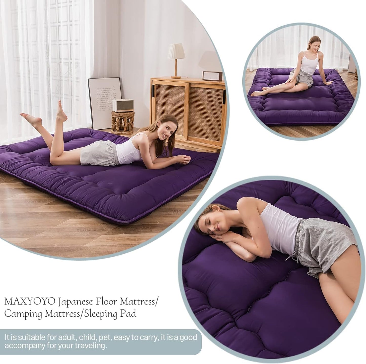 MAXYOYO Futon Mattress, Padded Japanese Floor Mattress Quilted Bed Mattress Topper