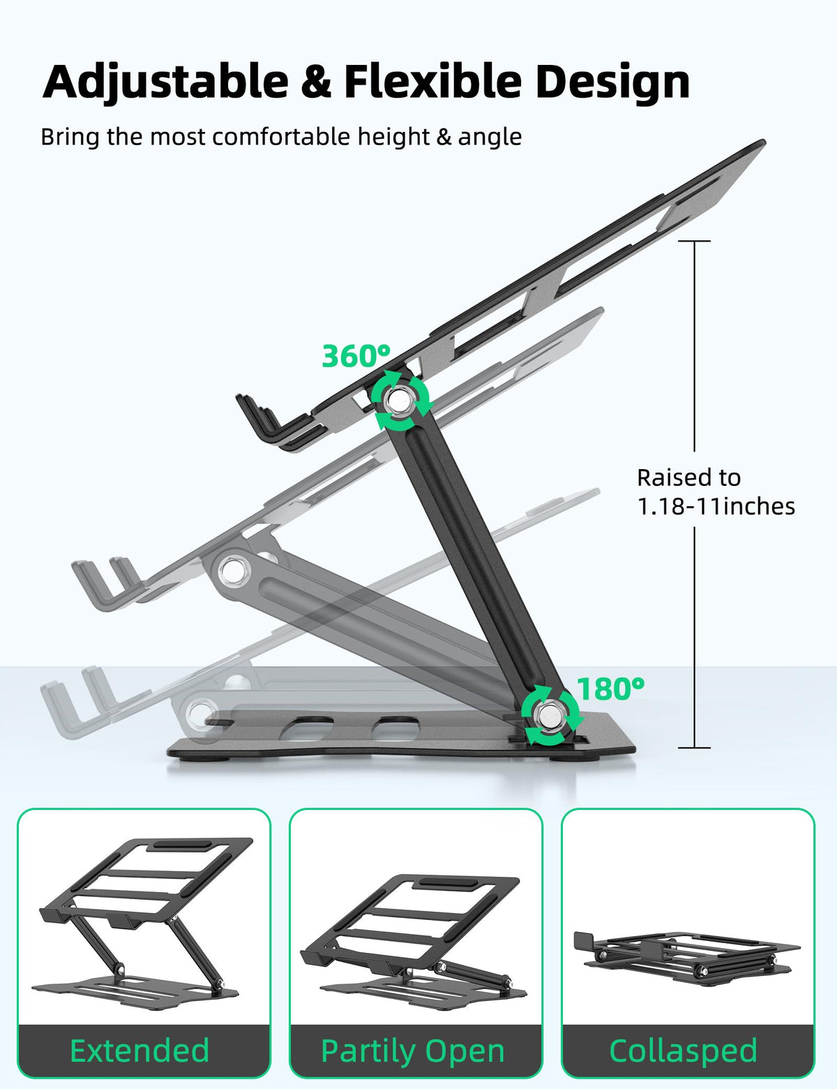 Rupoku Adjustable Laptop Stand, Ergonomic Laptop Riser Heat Vent Computer Stand for Desk