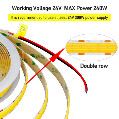 GOMING 32.8ft(10M) 24V Double Row COB LED Strip Light Warm White 3000K 6000LEDs CRI 93+ 20000lm Uniform Glow Dotless Not Waterproof IP20 Flexible LED