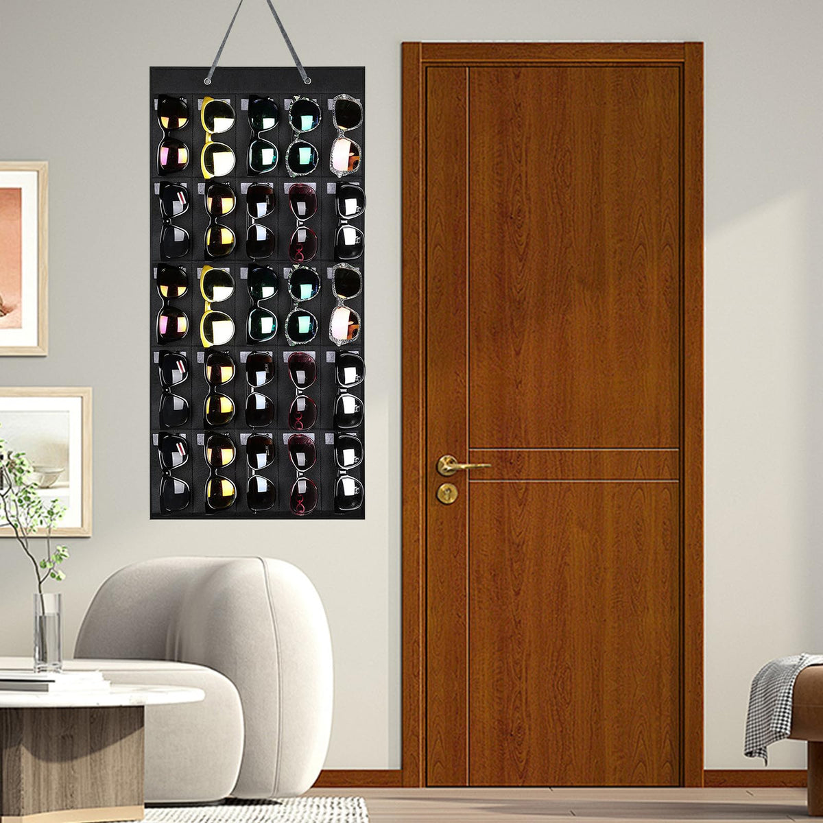 HNBTX Hanging Sunglasses Organiser,Wall Sunglasses Organizer,Glasses Organiser with 25 Pockets,Felt Wall Hanging Eyeglasses Eyewear Holder for