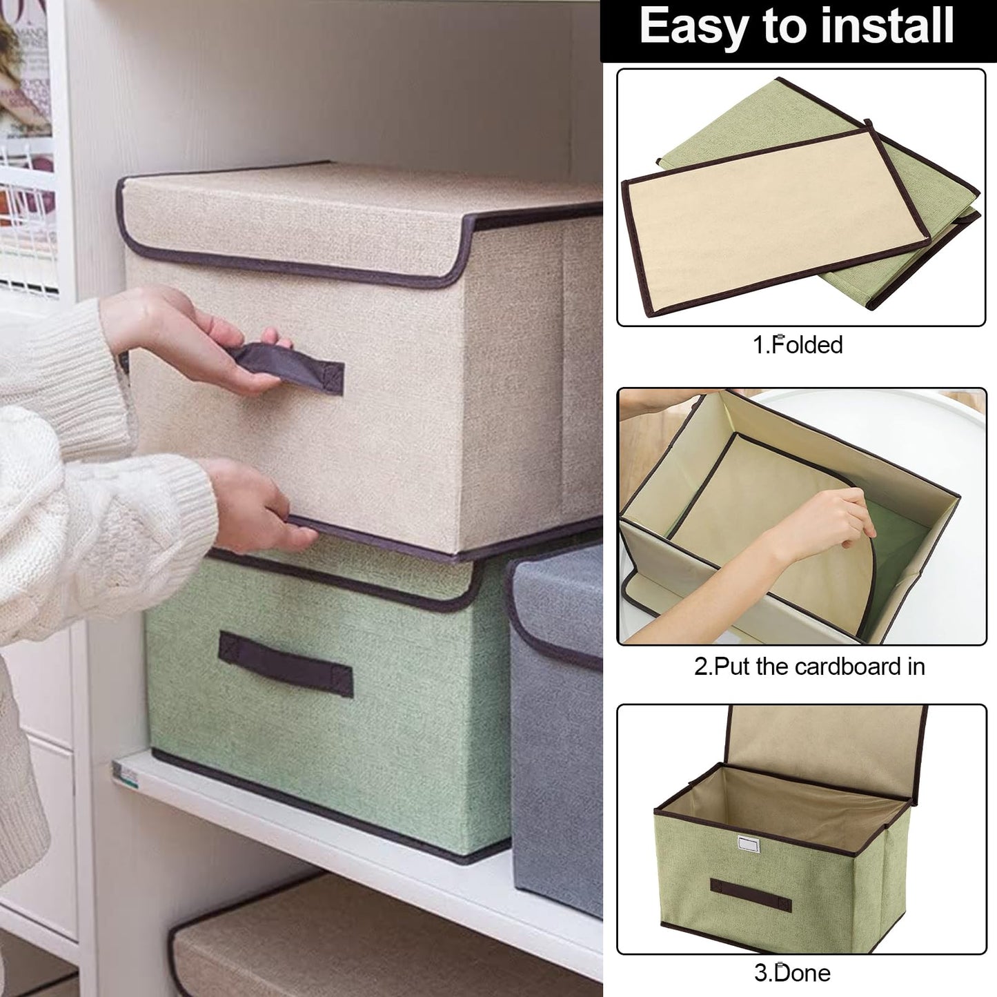 chiquieray Set of 4 Foldable Storage Box,Fabric Storage Boxes,Collapsible Storage Box with Lids