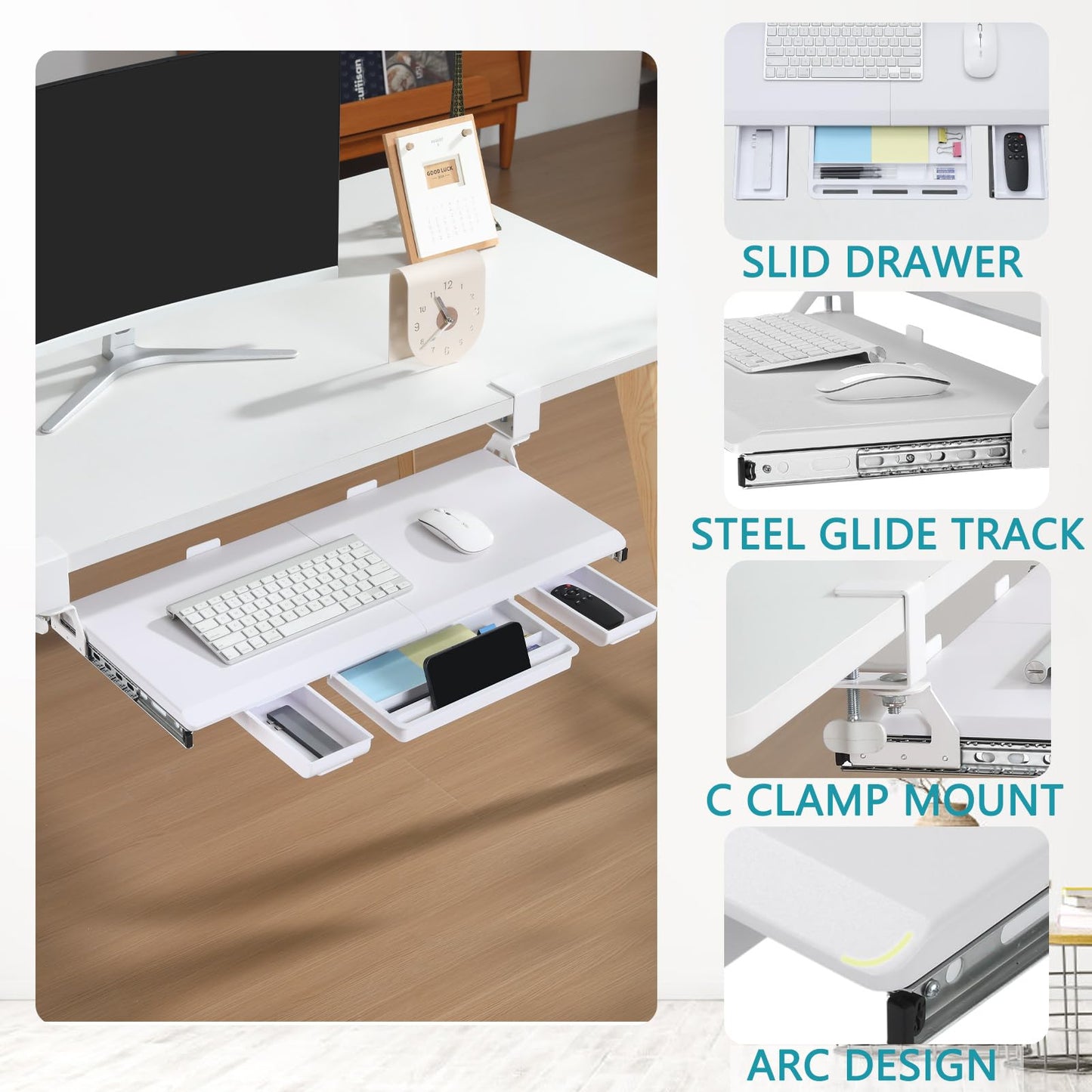 ETHU Under Desk Keyboard Tray with Storage Drawers 68x30cm