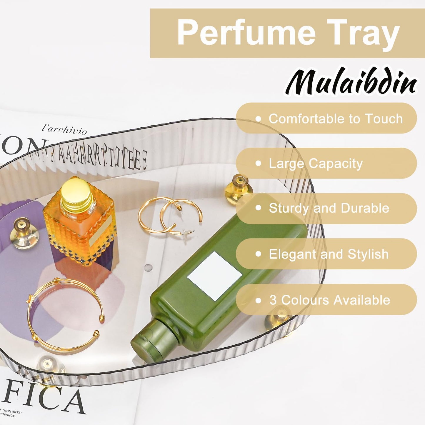 Mulaibdin Perfume Tray for Dresser, Perfume Organiser Tray Plastic, Bathroom Trays for Toiletries, Decorative Trays for Vanity,Bedroom