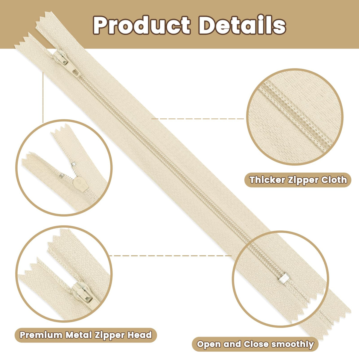 DOITEM Zip Nylon Zips, 25 cm Long, 2.5 cm Wide for Clothing, Bag, Pencil Case, Cushion Cover, Pack of 10, 5 Colours 5 Colors, 20cm