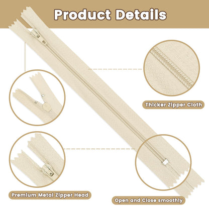 DOITEM Zip Nylon Zips, 25 cm Long, 2.5 cm Wide for Clothing, Bag, Pencil Case, Cushion Cover, Pack of 10, 5 Colours 5 Colors, 20cm