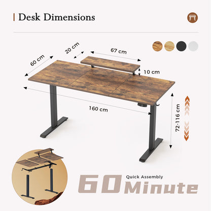 Klicelor Eletric Height Adjustable Desk, Movable Monitorstand, 160x60cm