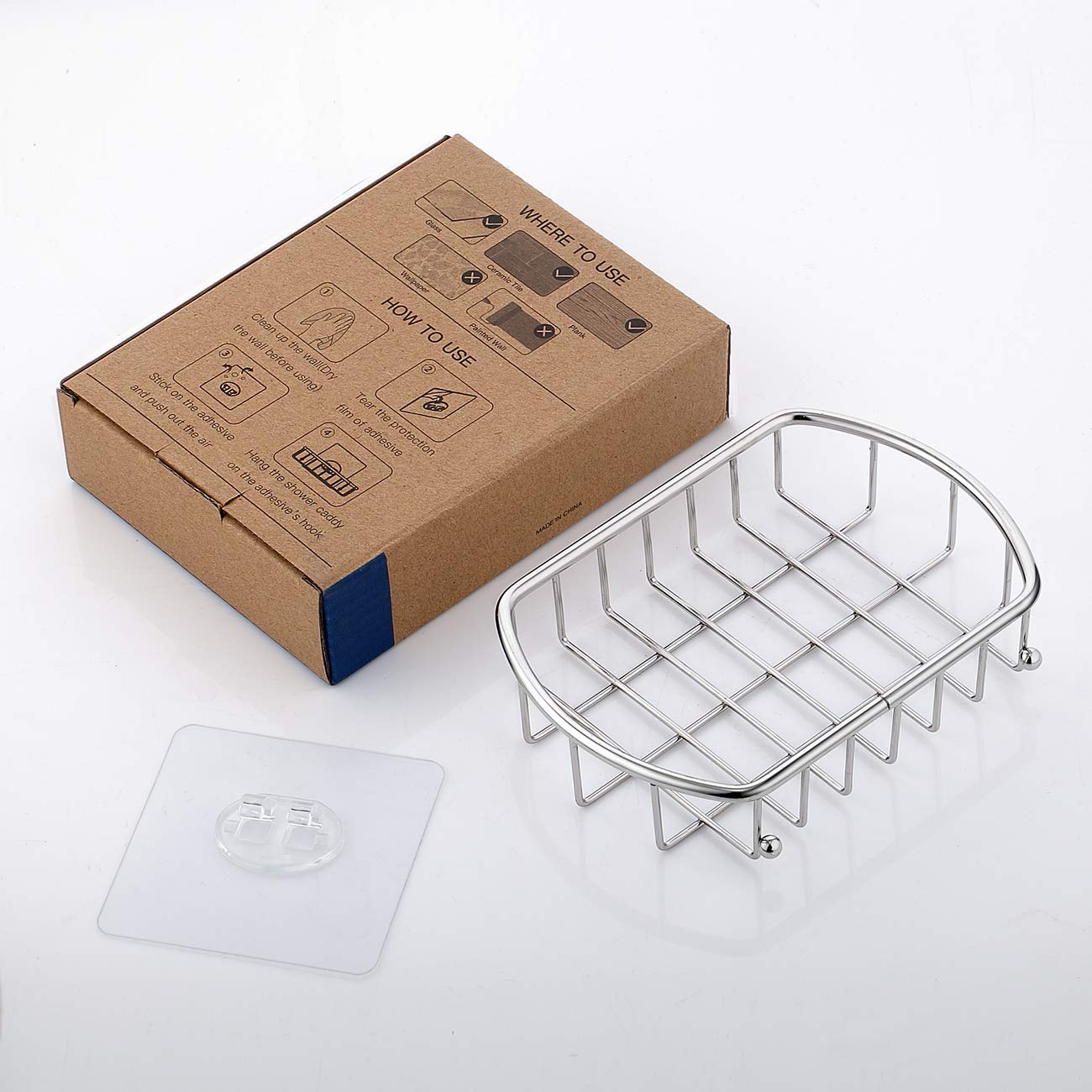 MaxHold Traceless Self Adhesive Soap Dish, Stainless Steel Soap Basket Never Rust, Bathroom Shower Caddy, Kitchen Sponge Holder