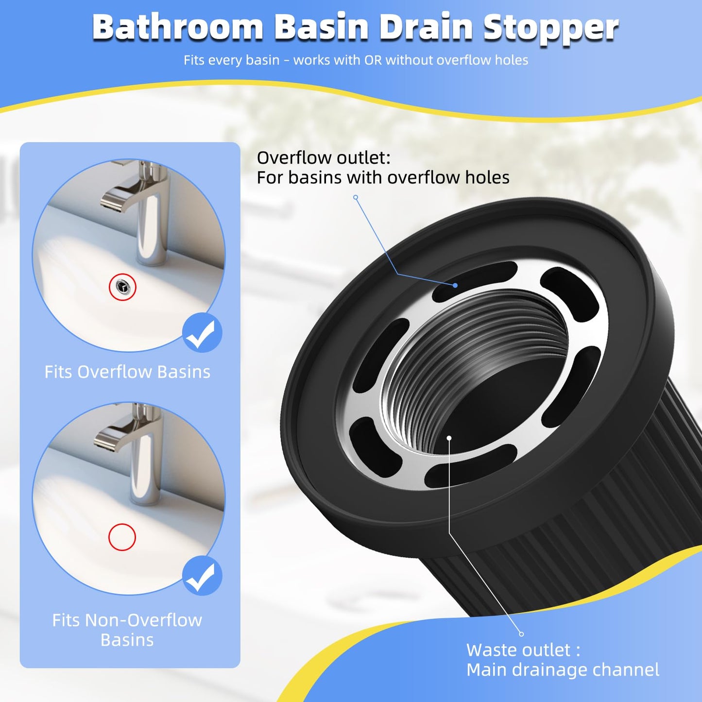 Hibbent Pop-Up Basin Waste, Fits for Slotted & Unslotted Basins, Chrome