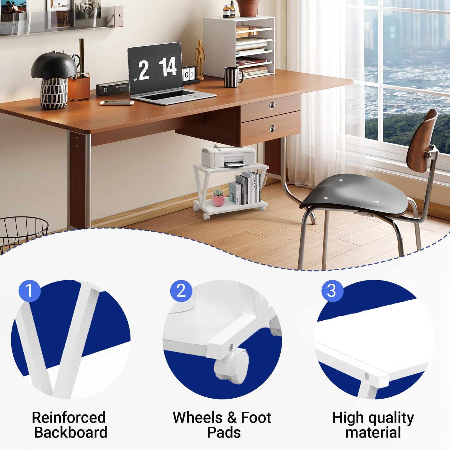 Under Desk Printer Stand with Wheels,2 Tier Mobile Printer Cart 17.3x11x11"