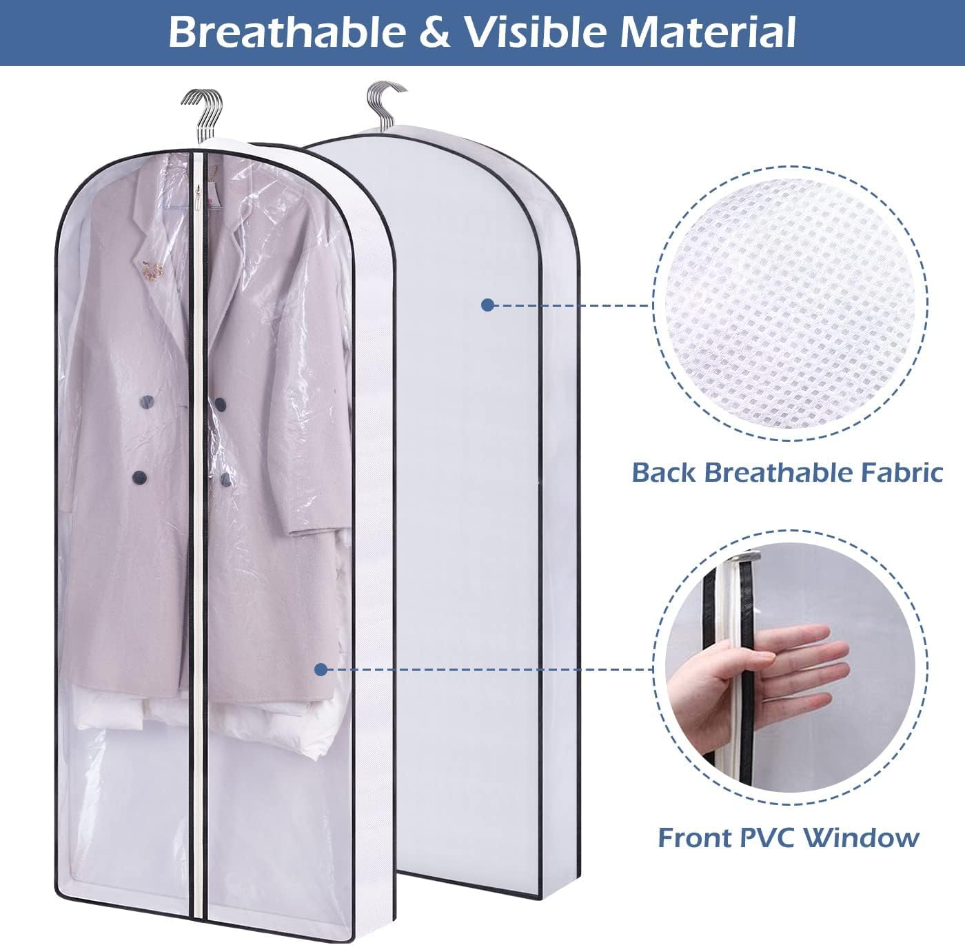 SLEEPING LAMB 50" Clear Garment Bags for Hanging Clothes Storage 4" Gussetes Dress Bags for Closet Storage Coat Cover for Suits, Sweater