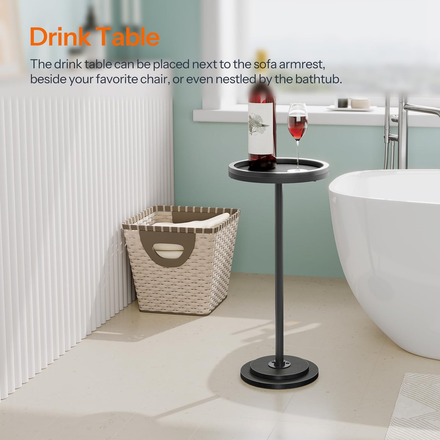 HOOBRO Round Side Table, Small Bedside Table, Drink Tables, Accent Round Table with Pedestal