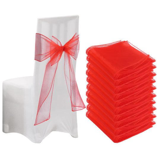 Creaher 10pcs Organza Chair Bows, 22x280cm Red, Wedding & Party Decorations, Waterproof, Easy-to-use