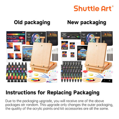 Shuttle Art 65 Pack Acrylic Paint Set with Wooden Table Top Easel Box, Mixed Media Artist Art Set with 30 Colours Acrylic Paints, Blank Canvas,