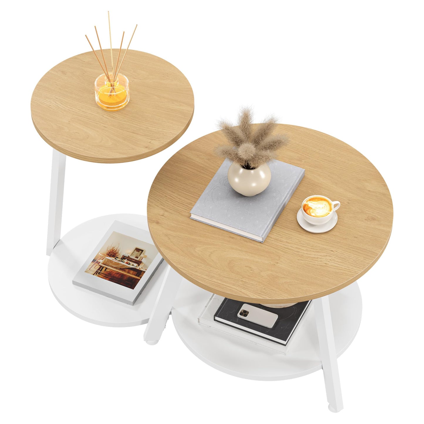 YITAHOME Round Coffee Tables, Set of 2 Nesting Tables with Storage Space and Unified Style Design, Small Coffee Tables for Living Room