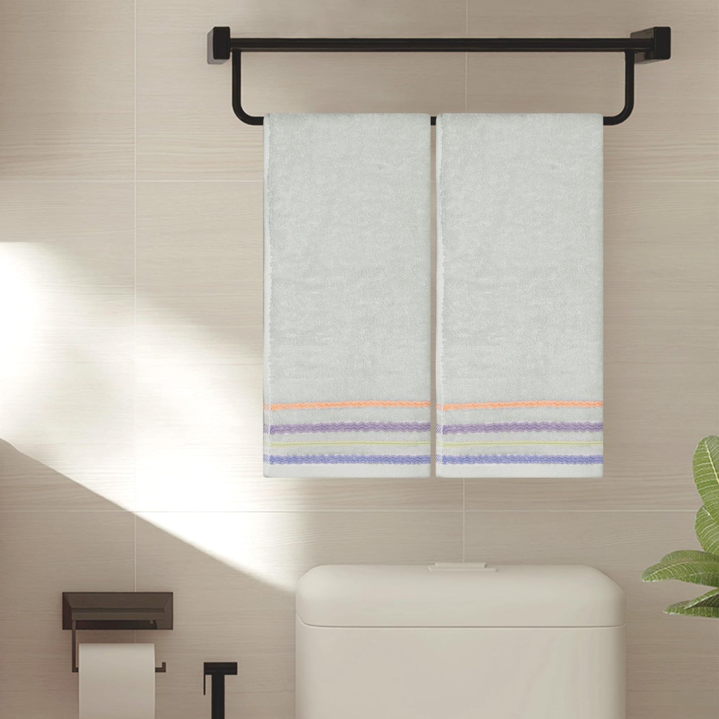 HMETOL Colorful Striped Pattern 2 Pack Hand Towels for Bathroom Travel