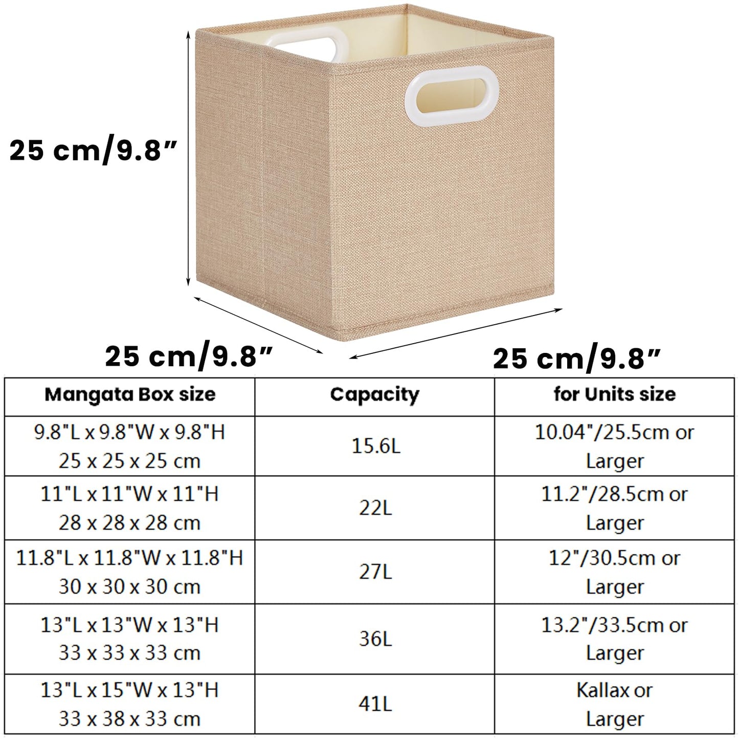 Mangata Cube Storage Boxes 25x25x25cm, Light Khaki, 4Pcs