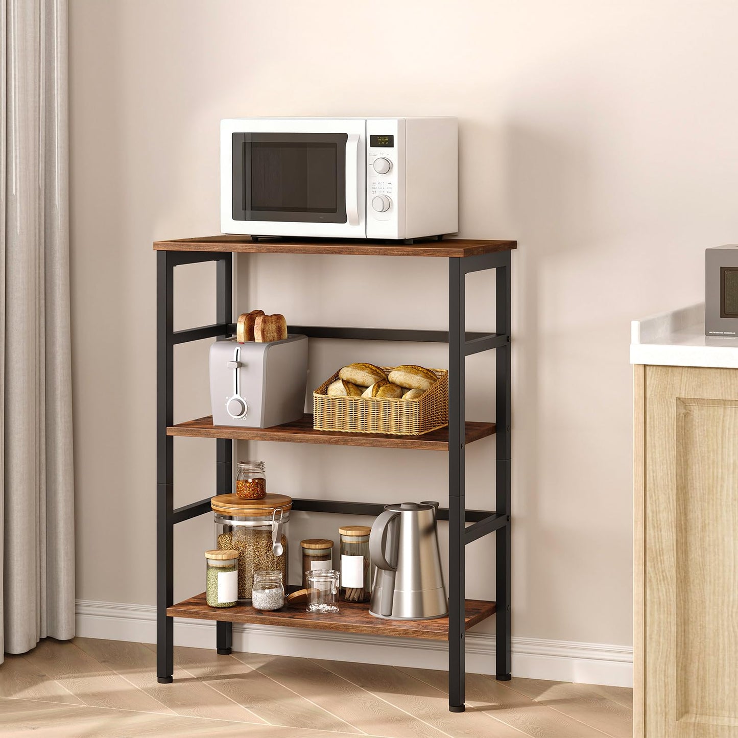 HOOBRO Tall Side Table, Record Player Stand, 3-Tier End Table, Plant Stand, 3-Layer Bookshelf, 60 x 30 x 81 cm, Industrial, for Living Room, Bedroom