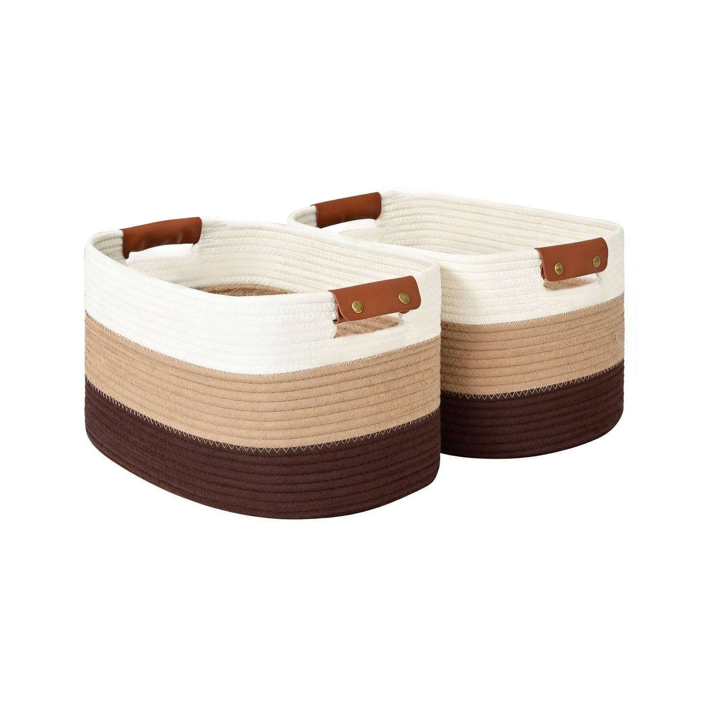 2 Pcs Large Storage Baskets with Detachable Leather Handles, Foldable