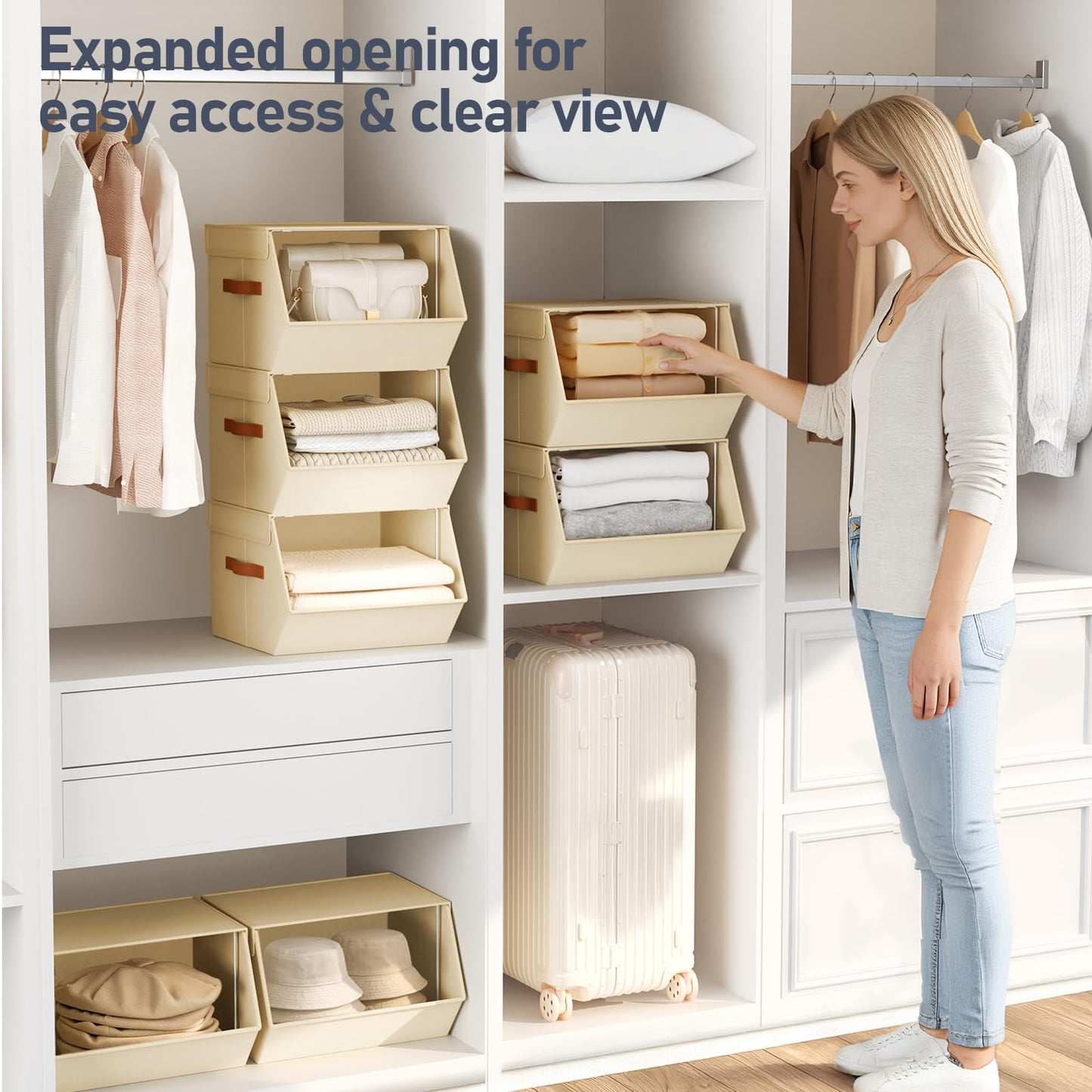 DIMJ Stackable Wardrobe Storage Organiser - Open Front Shelf Trapezoid Box
