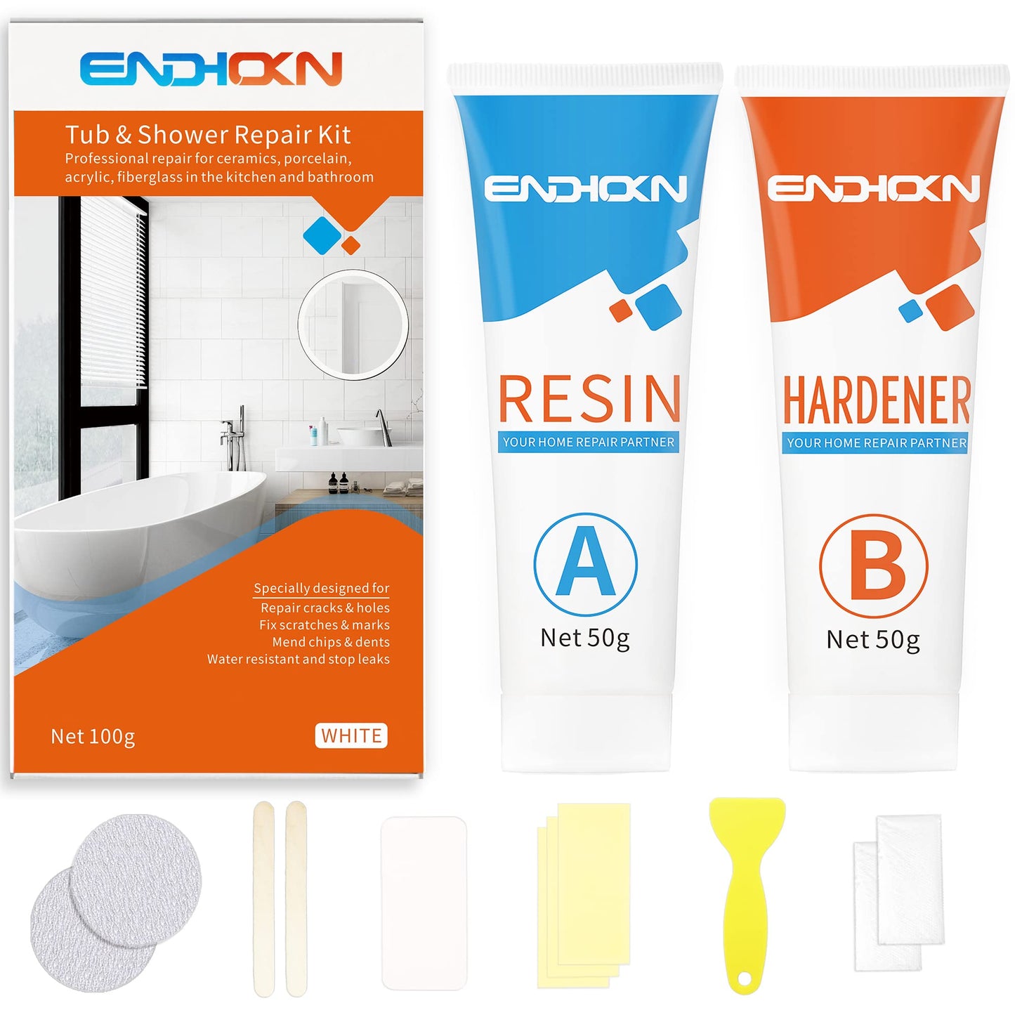 Bath Repair Kit White, Endhokn Enamel, Porcelain, Acrylic, Fiberglass, Ceramic Sink Repair Kit