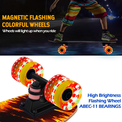 GIEEU Skateboards with Colorful Flashing Wheels for Beginners,Kids,Teens,Adults, Complete Standard Skate Boards 9 Layer Canadian Maple Deck Concave