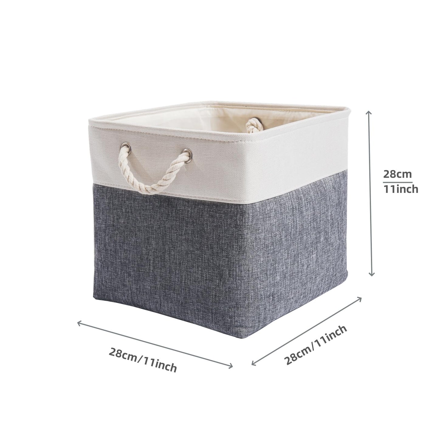 Mangata Canvas Storage Boxes, 28x28x28cm Fabric Storage Baskets for Shelves Organizing Clothes Nursery Home (Cold Grey&White, Set of 3)