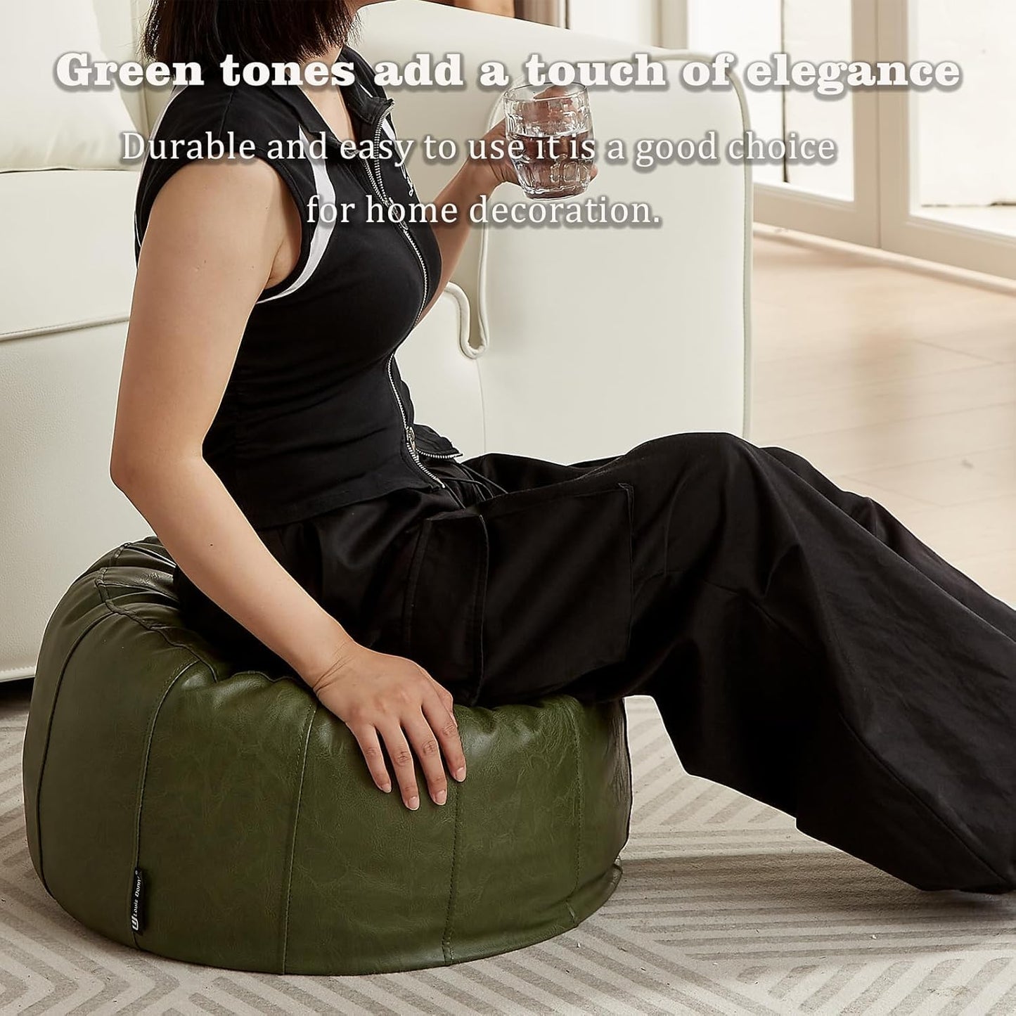 Louis Donné Moroccan Pouffe Cover, Faux Leather Waterproof Ottoman Cover Unstuffed