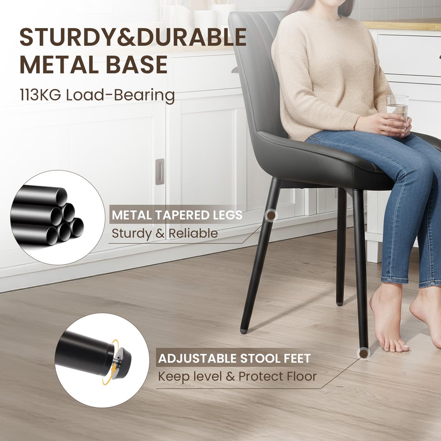 COLAMY Black Dining Chairs Set of 2,Technology Fabric Chairs for Dining Room with Metal Legs and Thick Seat Cushion